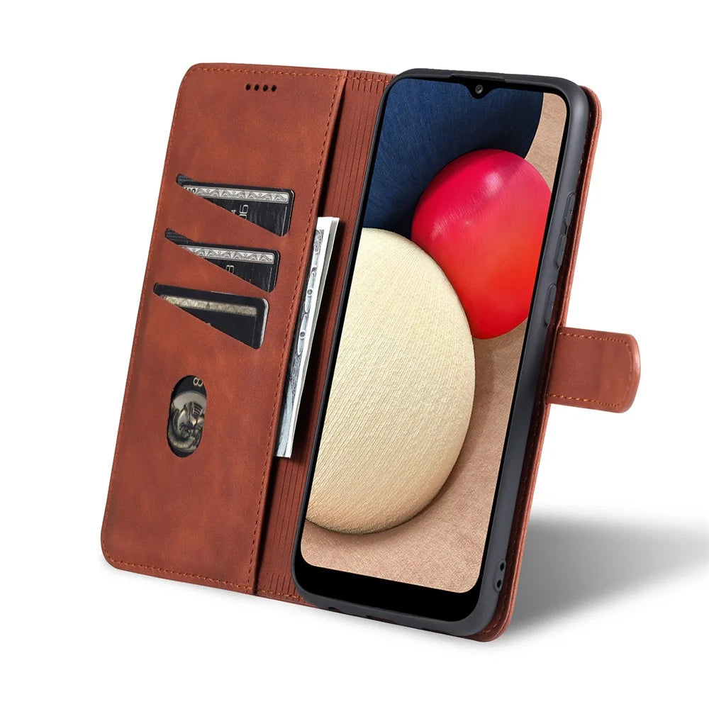 AZNS PU Leather Wallet Stand Protective Phone Cover Case for Samsung Galaxy A02s (166.5mm) - Brown - 7