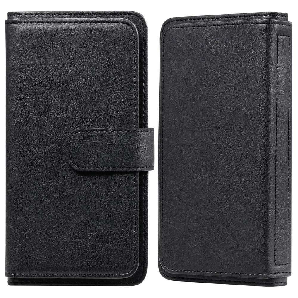 For Samsung Galaxy S21 FE / S21 Fan Edition Leather Case with 10 Card Holder Phone Cover Stand - Black - 1