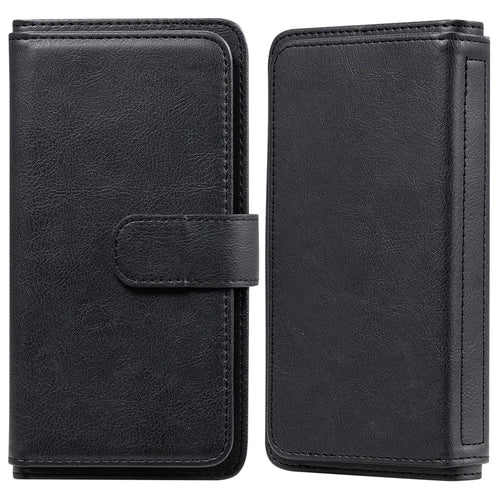 For Samsung Galaxy S21 FE / S21 Fan Edition Leather Case with 10 Card Holder Phone Cover Stand - Black - 1