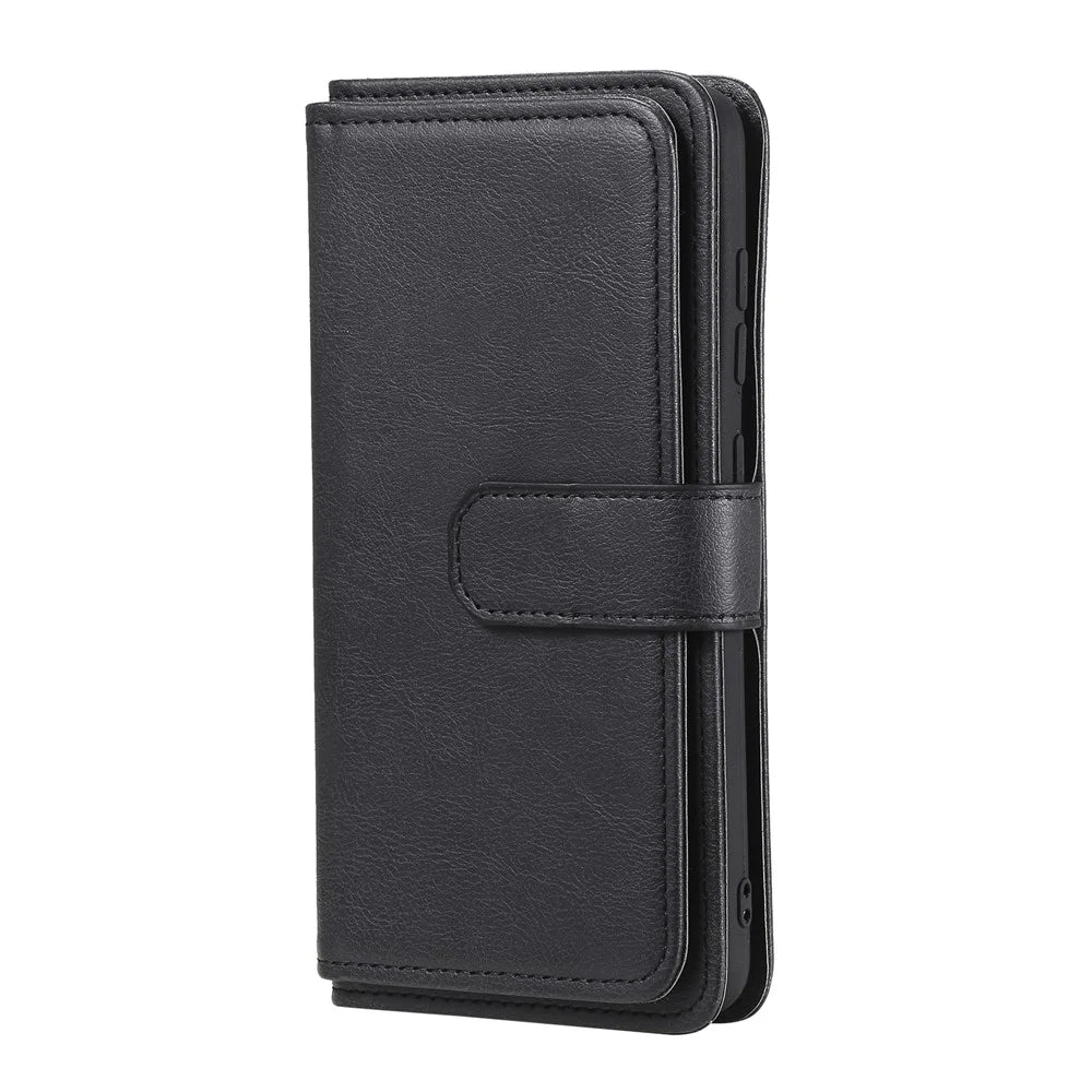 For Samsung Galaxy S21 FE / S21 Fan Edition Leather Case with 10 Card Holder Phone Cover Stand - Black - 3