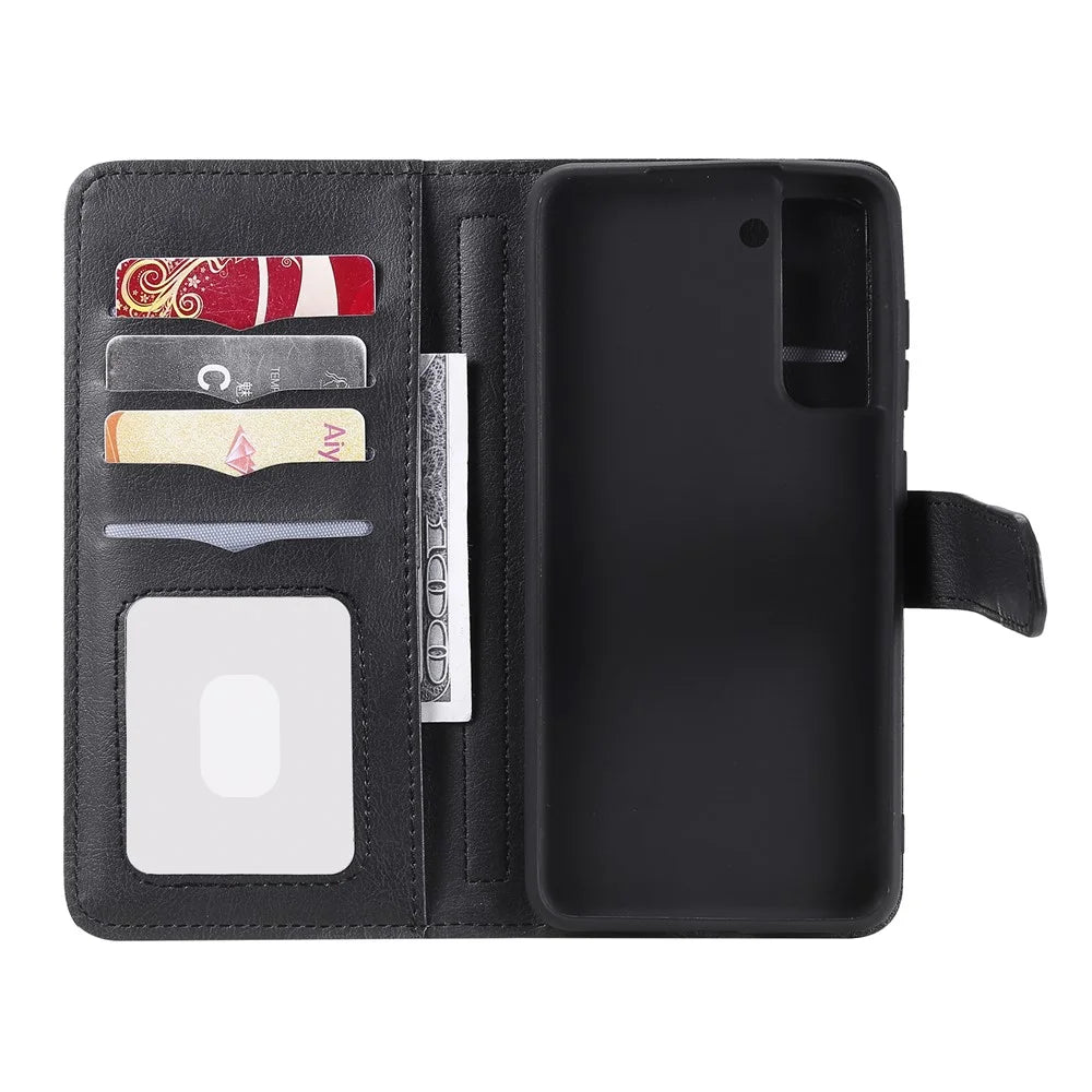 For Samsung Galaxy S21 FE / S21 Fan Edition Leather Case with 10 Card Holder Phone Cover Stand - Black - 7