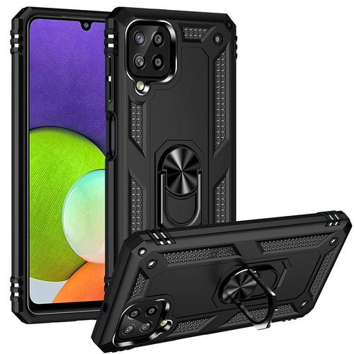 PC + TPU Combo Hybrid Phone Shell Drop-resistant Cover with Ring Kickstand for Samsung Galaxy A22 4G (EU Version) - Black - 1