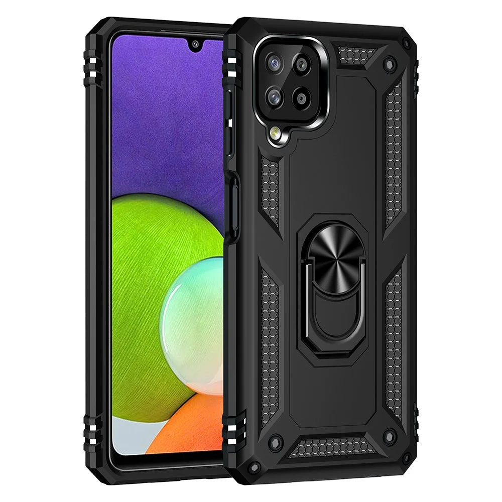 PC + TPU Combo Hybrid Phone Shell Drop-resistant Cover with Ring Kickstand for Samsung Galaxy A22 4G (EU Version) - Black - 2