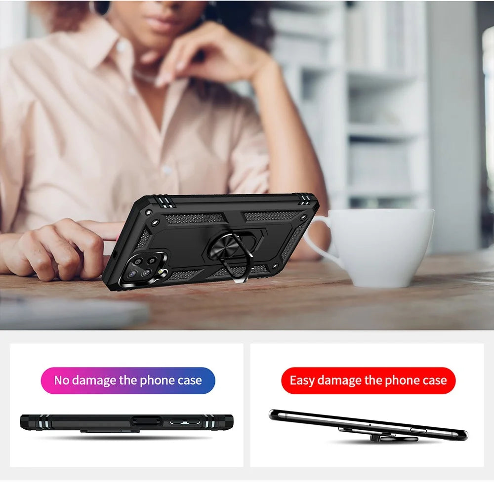 PC + TPU Combo Hybrid Phone Shell Drop-resistant Cover with Ring Kickstand for Samsung Galaxy A22 4G (EU Version) - Black - 3
