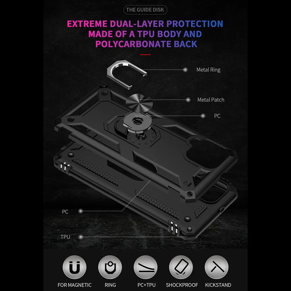 PC + TPU Combo Hybrid Phone Shell Drop-resistant Cover with Ring Kickstand for Samsung Galaxy A22 4G (EU Version) - Black - 4