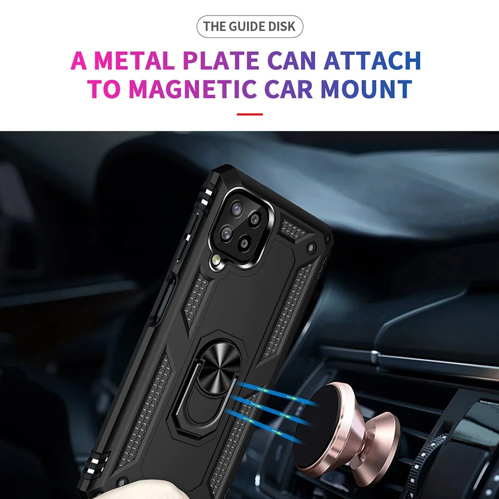 PC + TPU Combo Hybrid Phone Shell Drop-resistant Cover with Ring Kickstand for Samsung Galaxy A22 4G (EU Version) - Black - 5