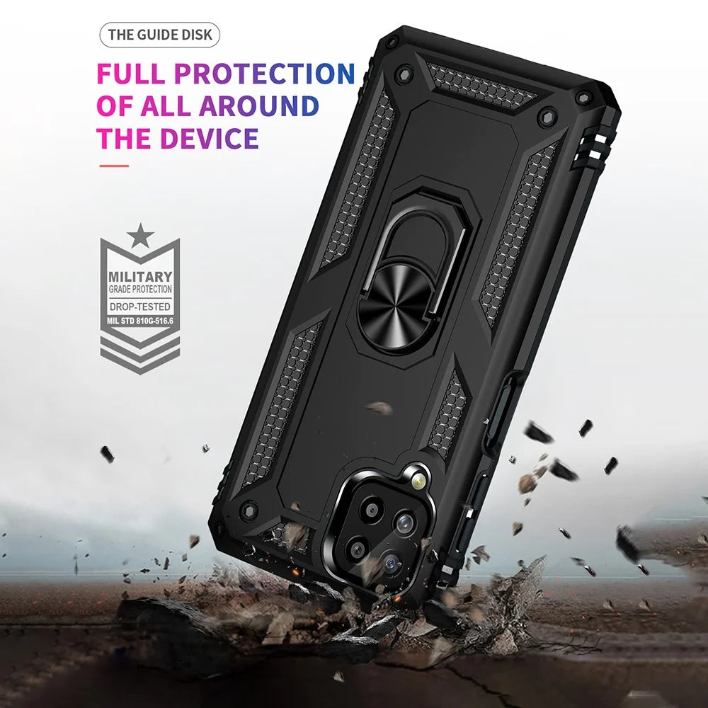 PC + TPU Combo Hybrid Phone Shell Drop-resistant Cover with Ring Kickstand for Samsung Galaxy A22 4G (EU Version) - Black - 6