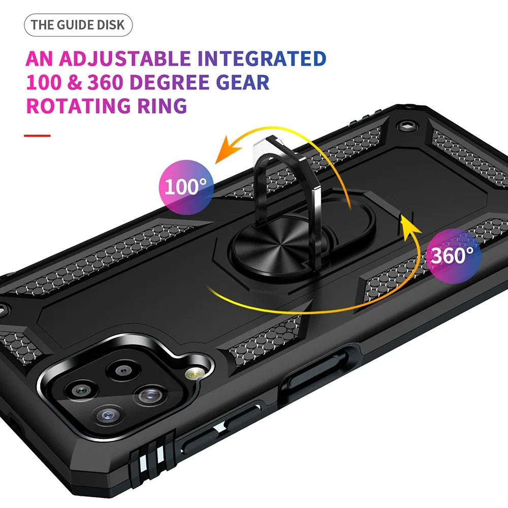 PC + TPU Combo Hybrid Phone Shell Drop-resistant Cover with Ring Kickstand for Samsung Galaxy A22 4G (EU Version) - Black - 7
