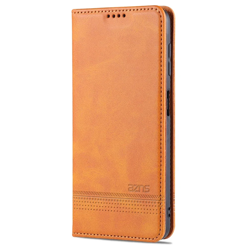 AZNS Premium PU Leather Auto-absorbed Magnetic Closure Stand Function Wallet Flip Cover for Samsung Galaxy A22 4G (EU Version) - Brown - 2