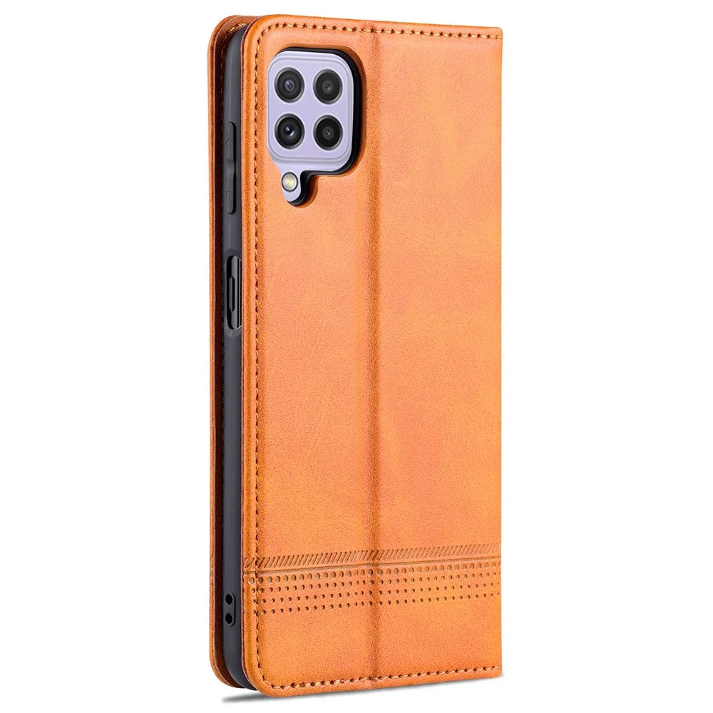 AZNS Premium PU Leather Auto-absorbed Magnetic Closure Stand Function Wallet Flip Cover for Samsung Galaxy A22 4G (EU Version) - Brown - 3