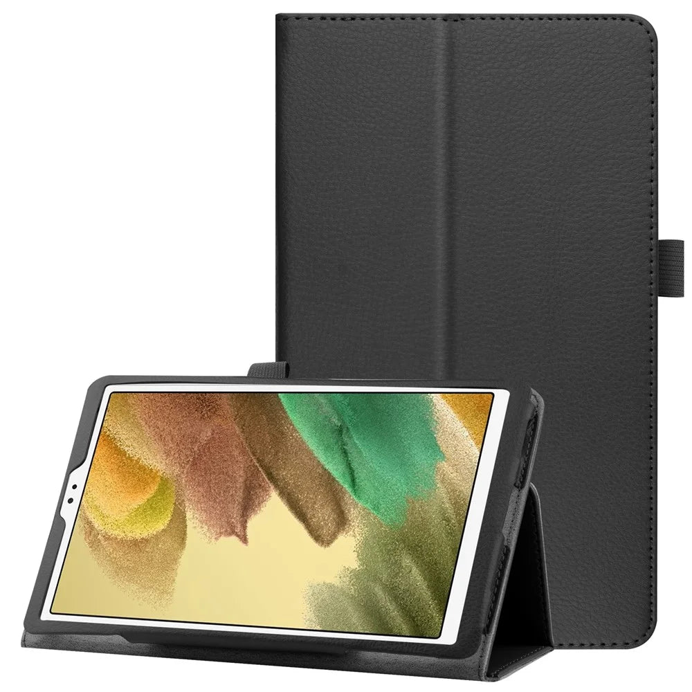 Lightweight Slim Litchi Texture PU Leather Folio Cover Stand Case for Samsung Galaxy Tab A7 Lite 8.7-inch - Black - 1