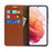 Crazy Horse Genuine Leather Protective Wallet Phone Case with Stand for Samsung Galaxy S21 FE - Brown - 3