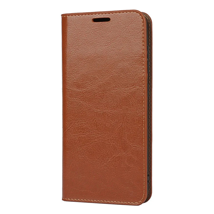 Crazy Horse Genuine Leather Protective Wallet Phone Case with Stand for Samsung Galaxy S21 FE - Brown - 4