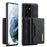 DG.MING M2 Series Magnetic Tri-fold Wallet Design Kickstand Cover Leather Phone Case Shell for Samsung Galaxy S21 Ultra 5G - Black - 1
