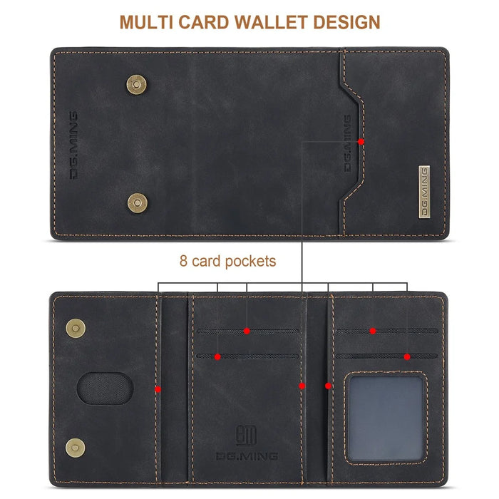 DG.MING M2 Series Magnetic Tri-fold Wallet Design Kickstand Cover Leather Phone Case Shell for Samsung Galaxy S21 Ultra 5G - Black - 7