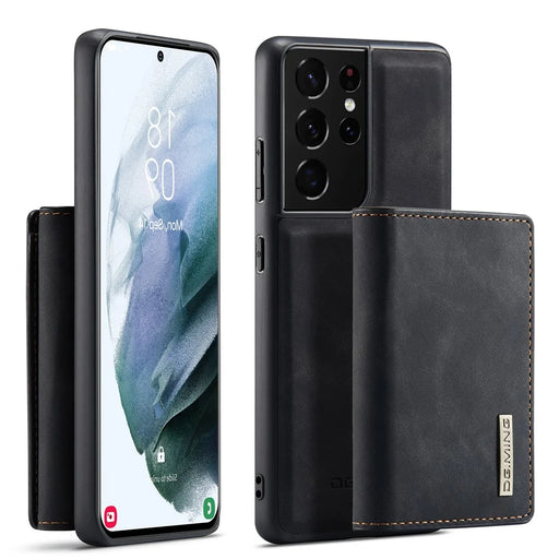 DG.MING M1 Series Kickstand Design PU Leather Phone Case with Magnetic Wallet for Samsung Galaxy S21 Ultra 5G - Black - 1