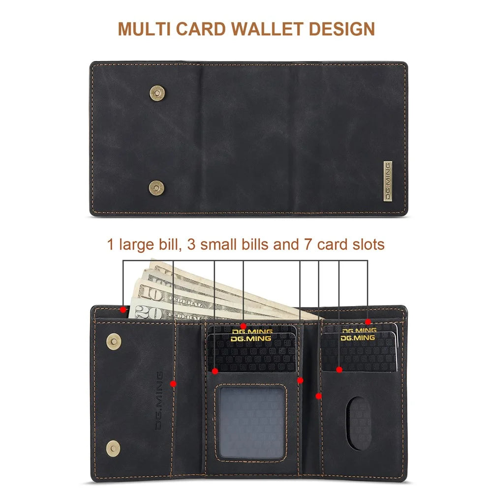 DG.MING M1 Series Kickstand Design PU Leather Phone Case with Magnetic Wallet for Samsung Galaxy S21 Ultra 5G - Black - 7