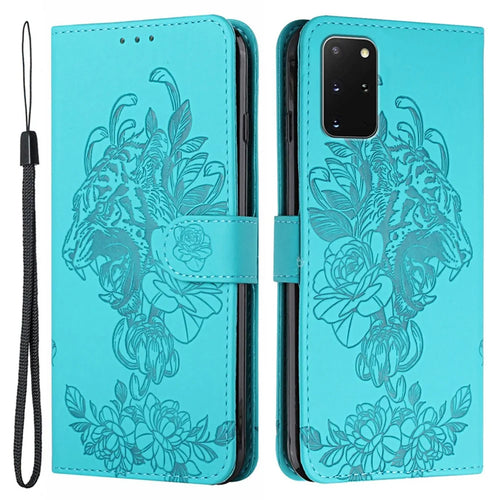 Leather Wallet Stand Case with Tiger Head Pattern Imprinting for Samsung Galaxy S20 Plus 4G/5G - Green - 1