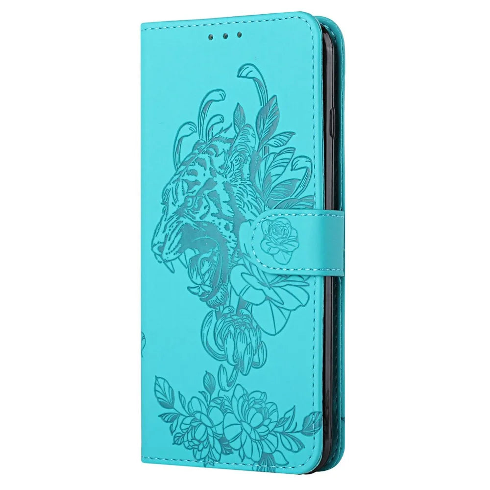 Leather Wallet Stand Case with Tiger Head Pattern Imprinting for Samsung Galaxy S20 Plus 4G/5G - Green - 2