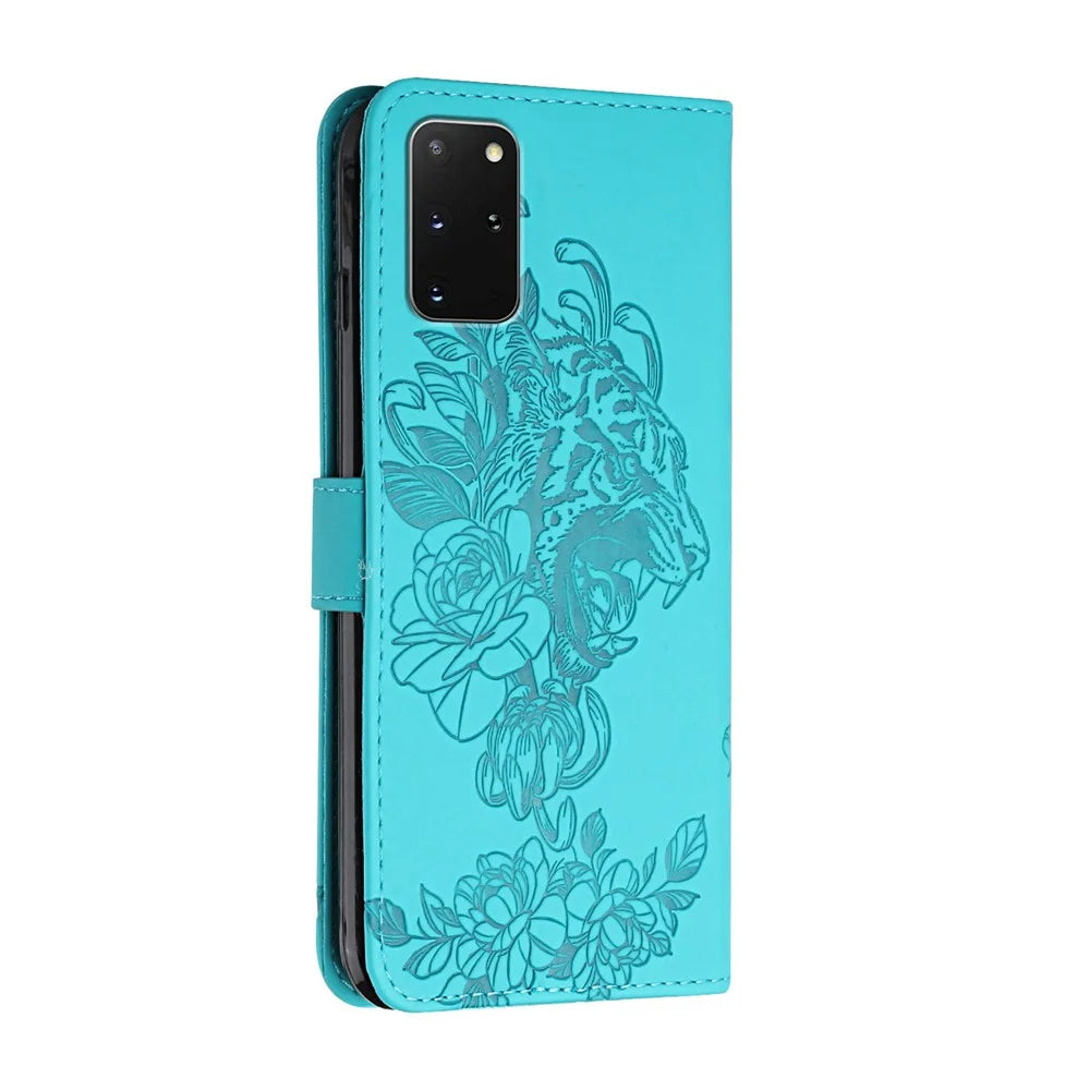 Leather Wallet Stand Case with Tiger Head Pattern Imprinting for Samsung Galaxy S20 Plus 4G/5G - Green - 3