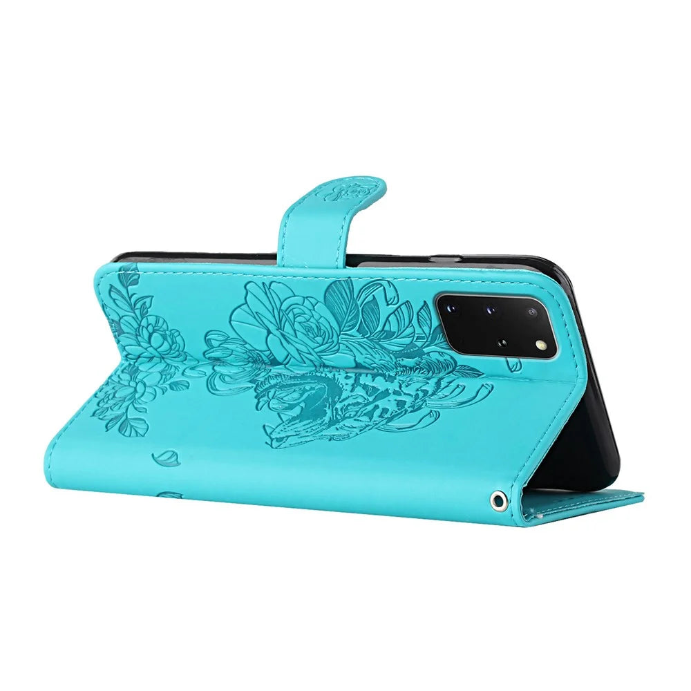 Leather Wallet Stand Case with Tiger Head Pattern Imprinting for Samsung Galaxy S20 Plus 4G/5G - Green - 4