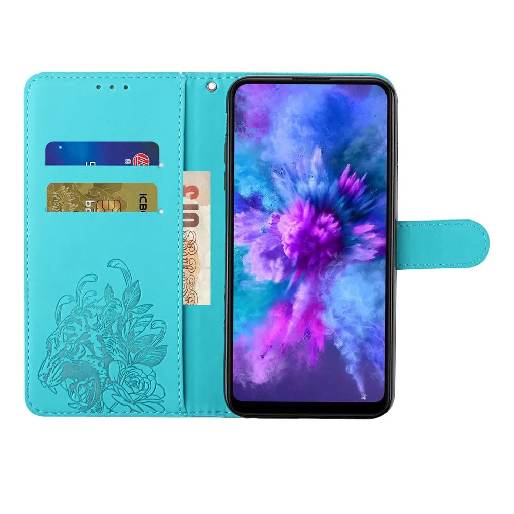 Leather Wallet Stand Case with Tiger Head Pattern Imprinting for Samsung Galaxy S20 Plus 4G/5G - Green - 5