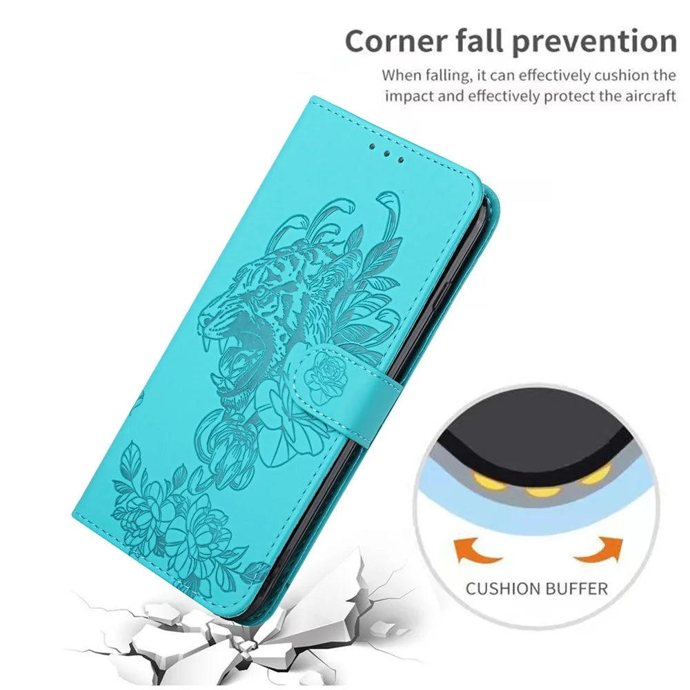 Leather Wallet Stand Case with Tiger Head Pattern Imprinting for Samsung Galaxy S20 Plus 4G/5G - Green - 6