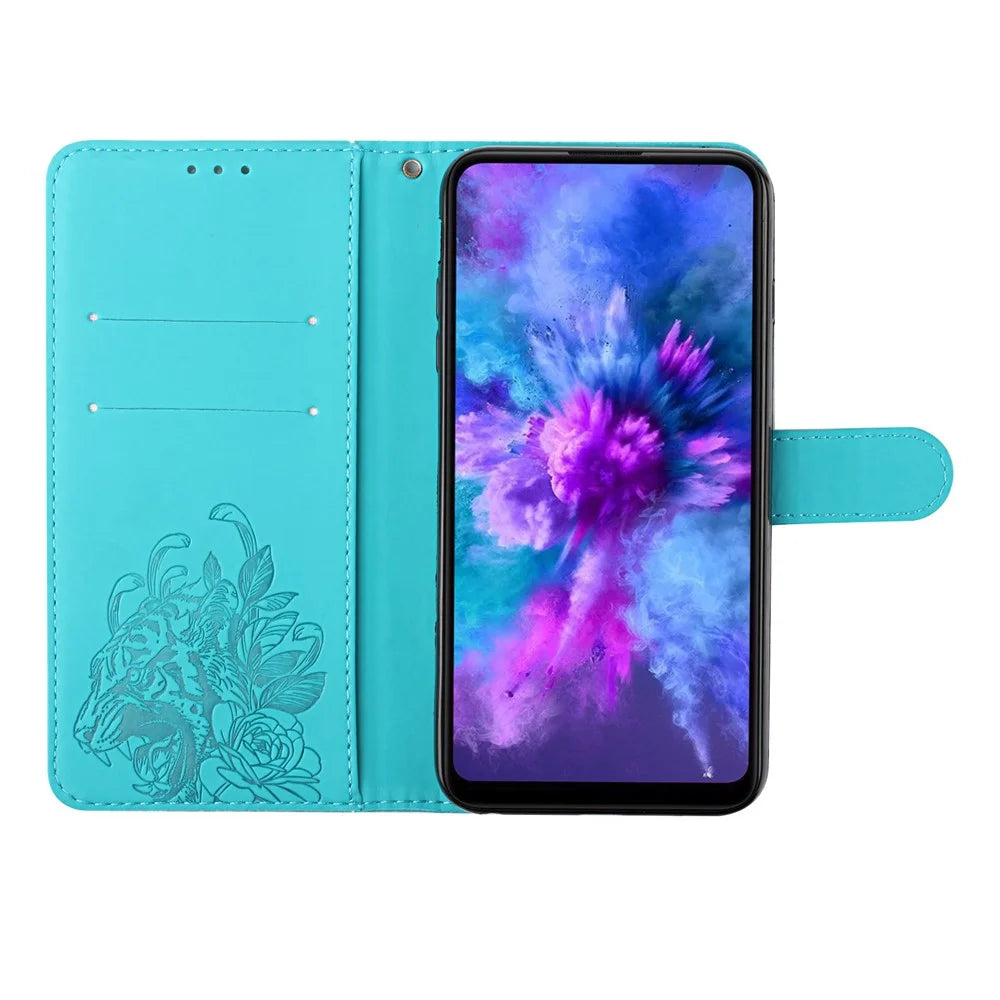 Leather Wallet Stand Case with Tiger Head Pattern Imprinting for Samsung Galaxy S20 Plus 4G/5G - Green - 7