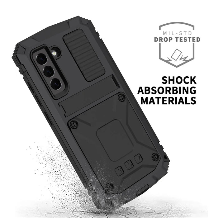 Shock Absorbing Defender Heavy Full Body Back Cover Kickstand Carrying Hard PC + Soft TPU Armor Case for Samsung Galaxy S21 FE - Black - 3