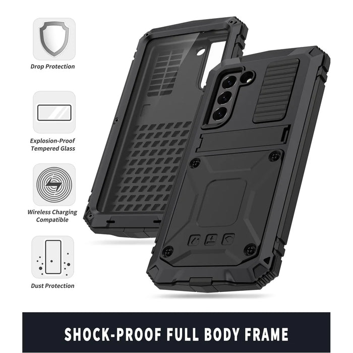 Shock Absorbing Defender Heavy Full Body Back Cover Kickstand Carrying Hard PC + Soft TPU Armor Case for Samsung Galaxy S21 FE - Black - 4