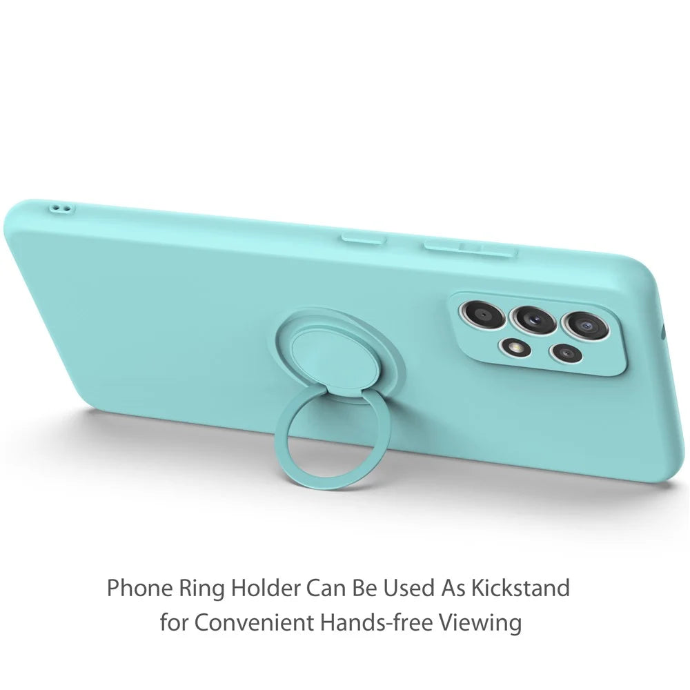 Ring Holder Kickstand Design Liquid Silicone Phone Case with Strap for Samsung Galaxy A52 4G/5G / A52s 5G - Baby Blue - 2