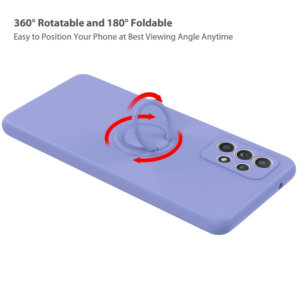 Ring Holder Kickstand Design Liquid Silicone Phone Case with Strap for Samsung Galaxy A52 4G/5G / A52s 5G - Baby Blue - 3