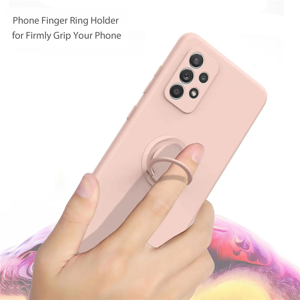 Ring Holder Kickstand Design Liquid Silicone Phone Case with Strap for Samsung Galaxy A52 4G/5G / A52s 5G - Baby Blue - 5