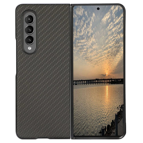 Carbon Fiber Texture Leather Coated Phone Case Back Cover for Samsung Galaxy Z Fold3 5G - Black - 1