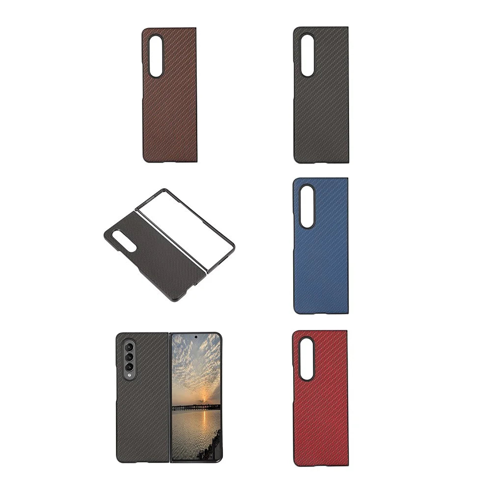 Carbon Fiber Texture Leather Coated Phone Case Back Cover for Samsung Galaxy Z Fold3 5G - Black - 5