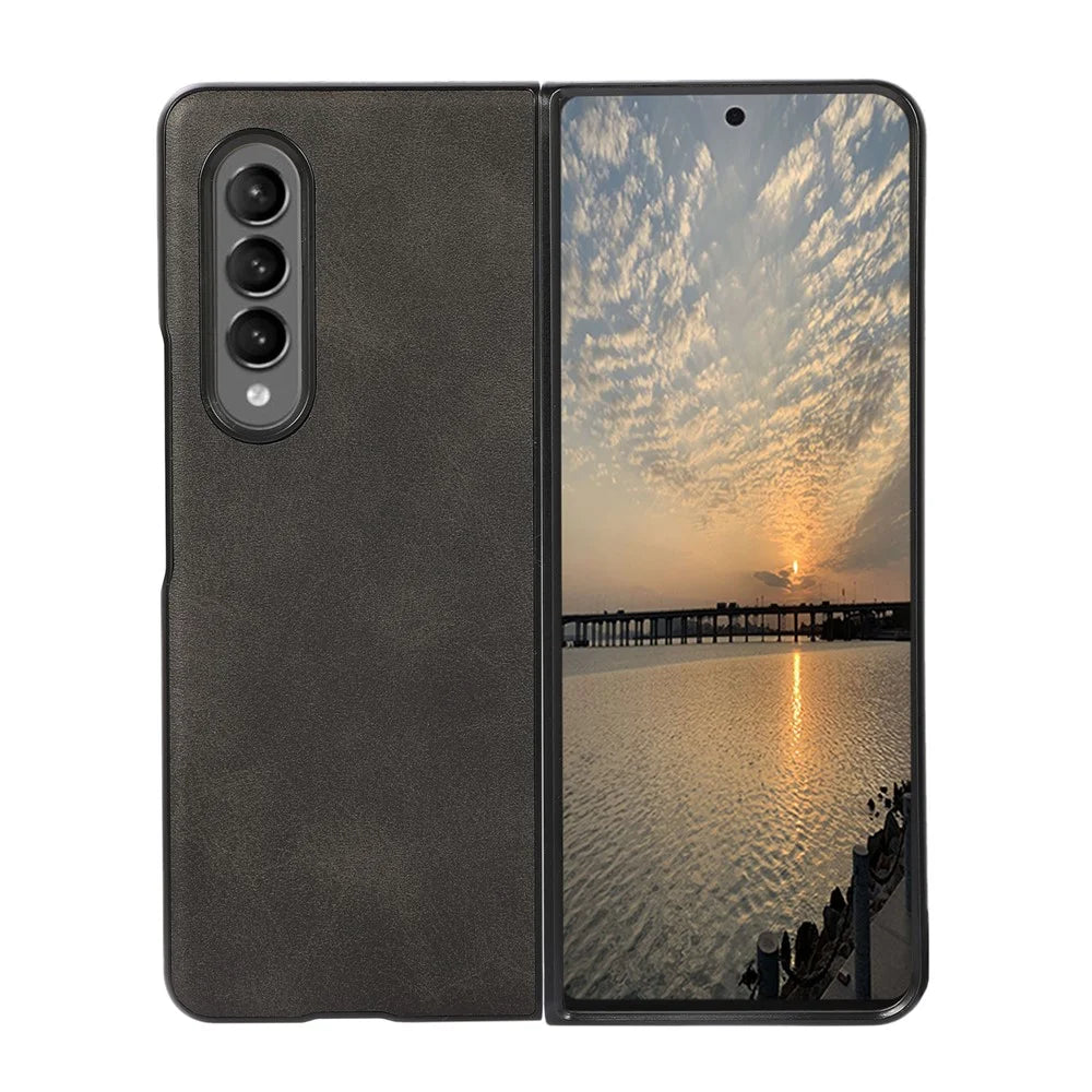 Leather Coated Phone Cover Case for Samsung Galaxy Z Fold3 5G - Black - 1