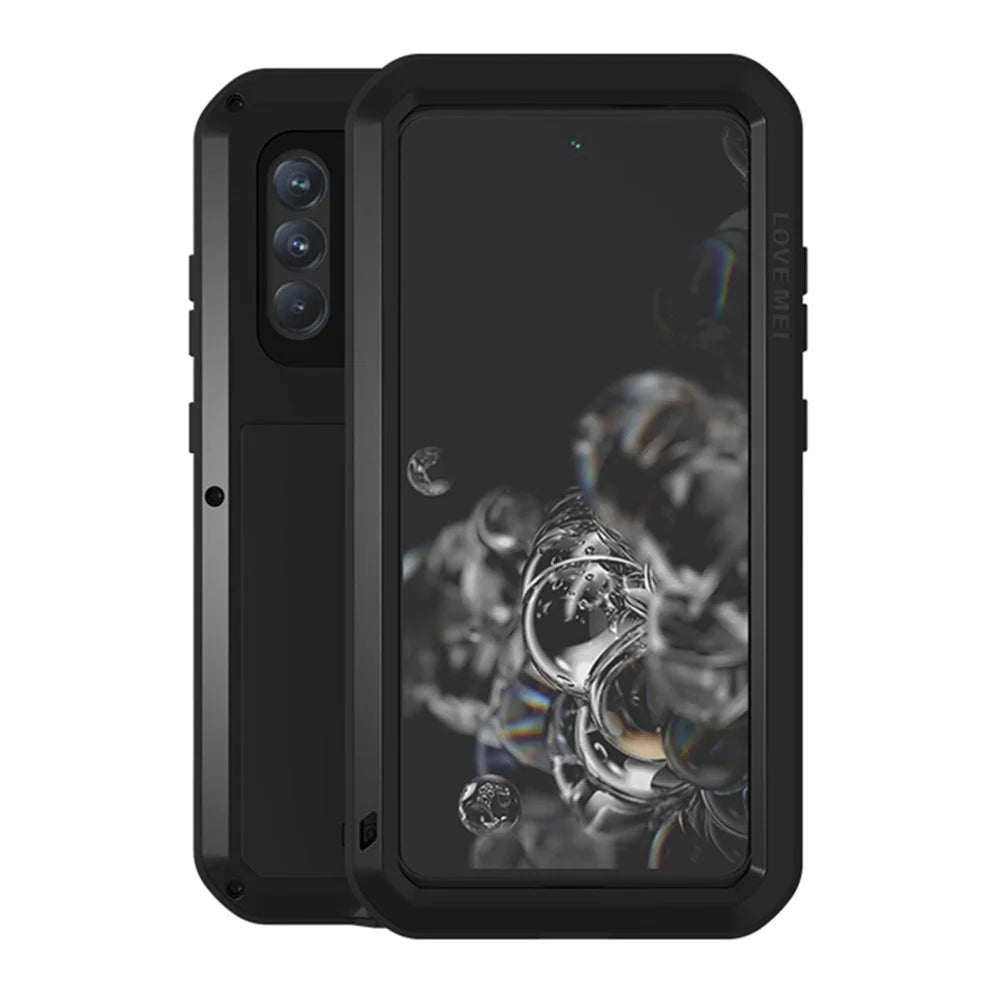 LOVE MEI Shockproof Dropproof Dustproof Phone Protective Case with Tempered Glass Film for Samsung Galaxy S21 FE - Black - 1