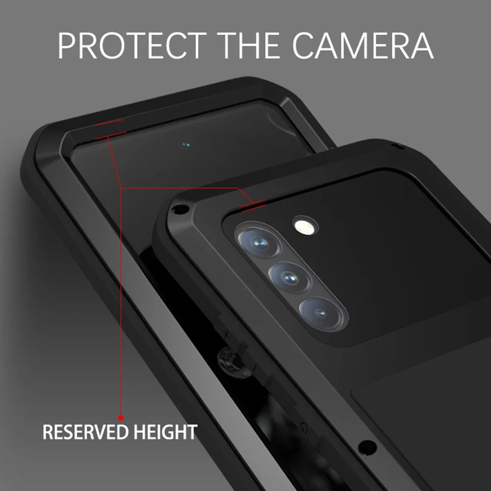 LOVE MEI Shockproof Dropproof Dustproof Phone Protective Case with Tempered Glass Film for Samsung Galaxy S21 FE - Black - 2