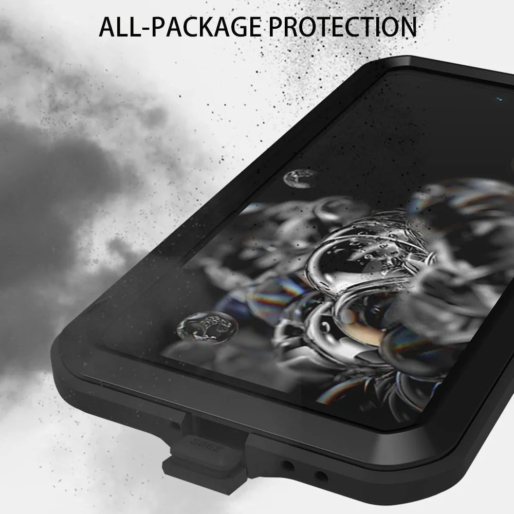 LOVE MEI Shockproof Dropproof Dustproof Phone Protective Case with Tempered Glass Film for Samsung Galaxy S21 FE - Black - 3