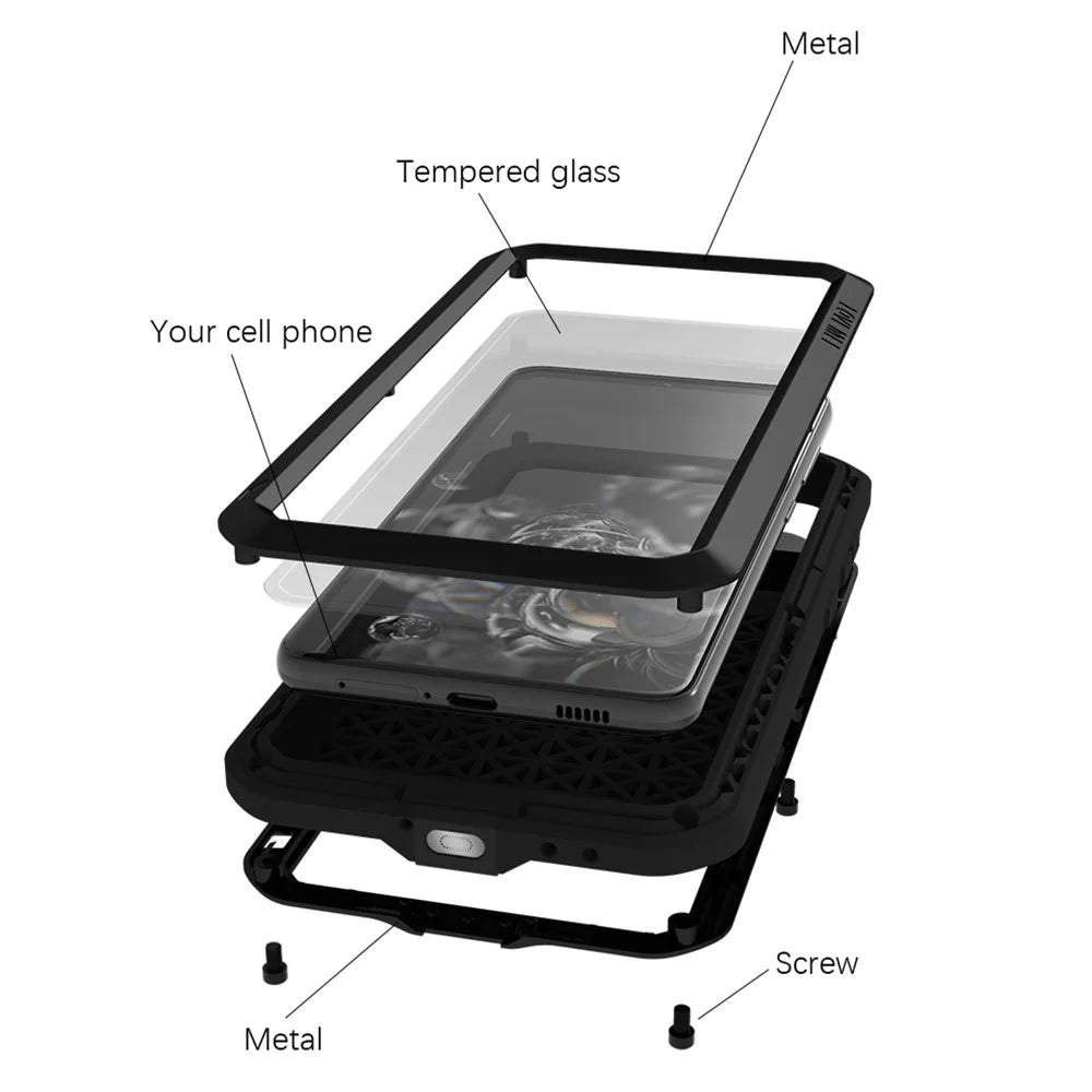 LOVE MEI Shockproof Dropproof Dustproof Phone Protective Case with Tempered Glass Film for Samsung Galaxy S21 FE - Black - 4