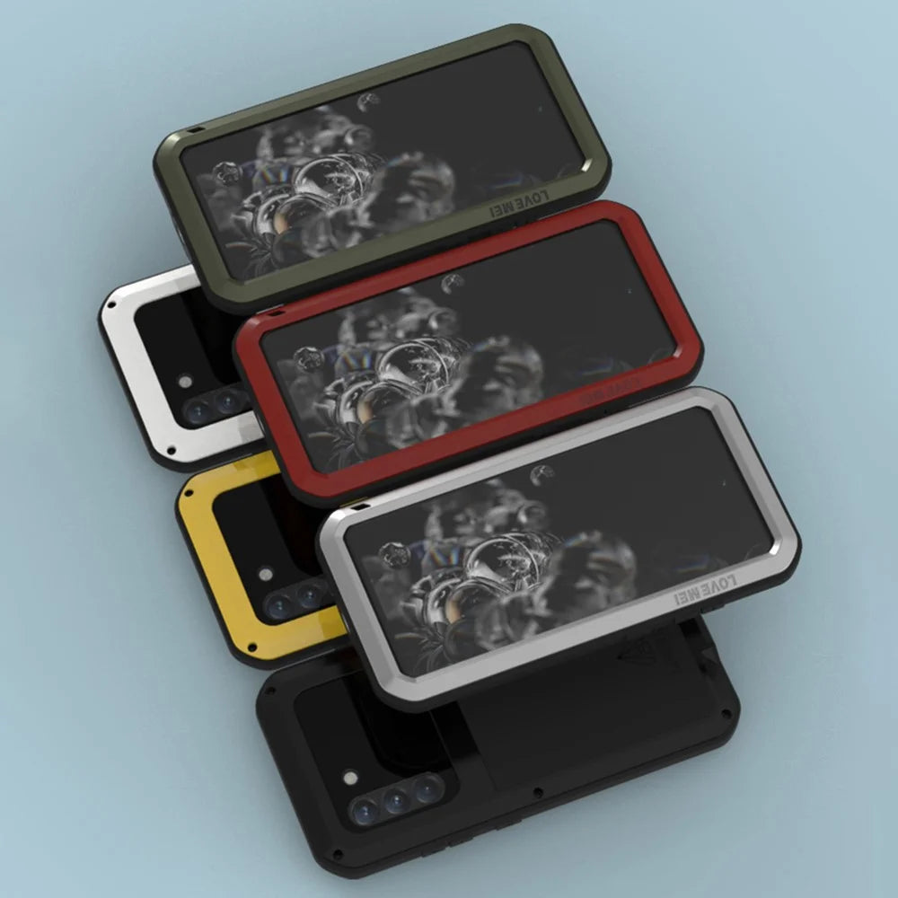 LOVE MEI Shockproof Dropproof Dustproof Phone Protective Case with Tempered Glass Film for Samsung Galaxy S21 FE - Black - 5