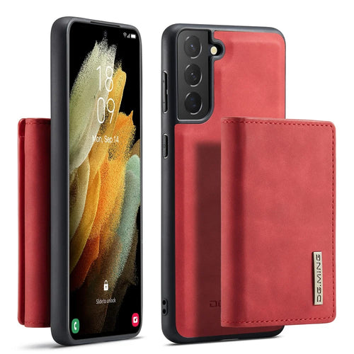 DG.MING M1 Series Detachable 2 in 1 Magnetic Wallet Design Leather Coated TPU + PC Case with Kickstand for Samsung Galaxy S21+ 5G - Red - 1