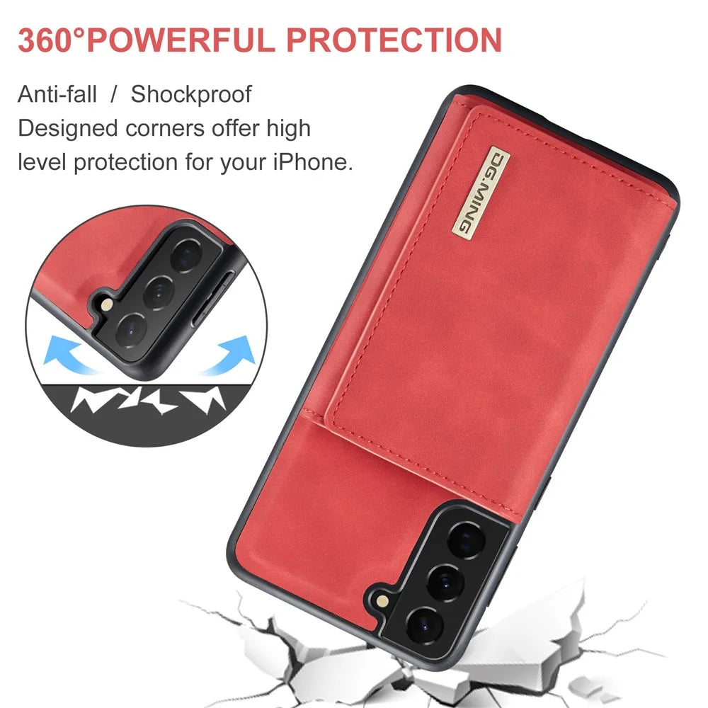 DG.MING M1 Series Detachable 2 in 1 Magnetic Wallet Design Leather Coated TPU + PC Case with Kickstand for Samsung Galaxy S21+ 5G - Red - 3