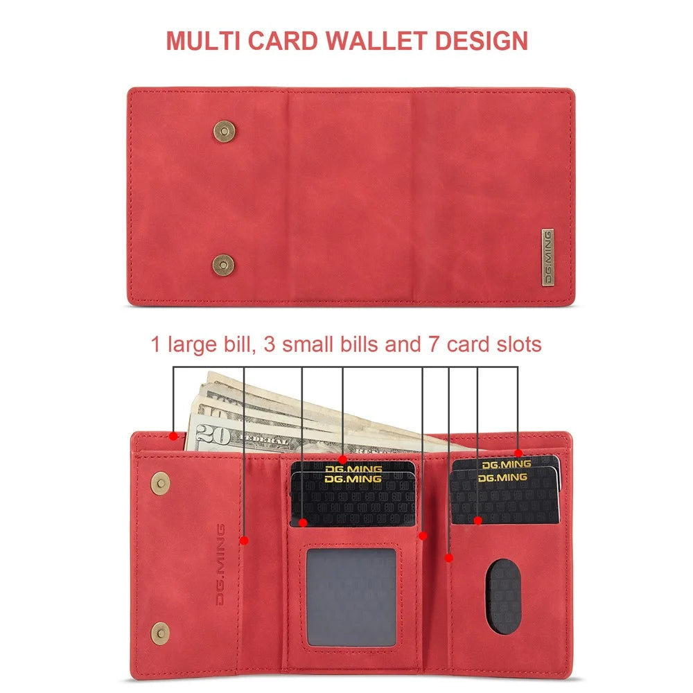 DG.MING M1 Series Detachable 2 in 1 Magnetic Wallet Design Leather Coated TPU + PC Case with Kickstand for Samsung Galaxy S21+ 5G - Red - 6