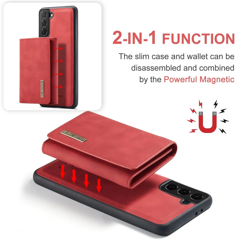 DG.MING M1 Series Detachable 2 in 1 Magnetic Wallet Design Leather Coated TPU + PC Case with Kickstand for Samsung Galaxy S21+ 5G - Red - 7