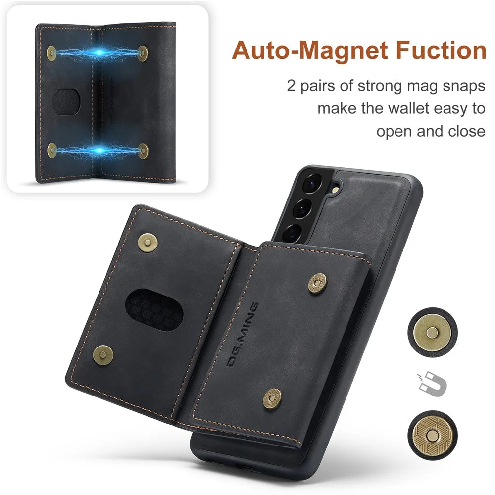 DG.MING M2 Series Magnetic Detachable Wallet Design Hybrid Case with Kickstand for Samsung Galaxy S21+ 5G - Black - 5