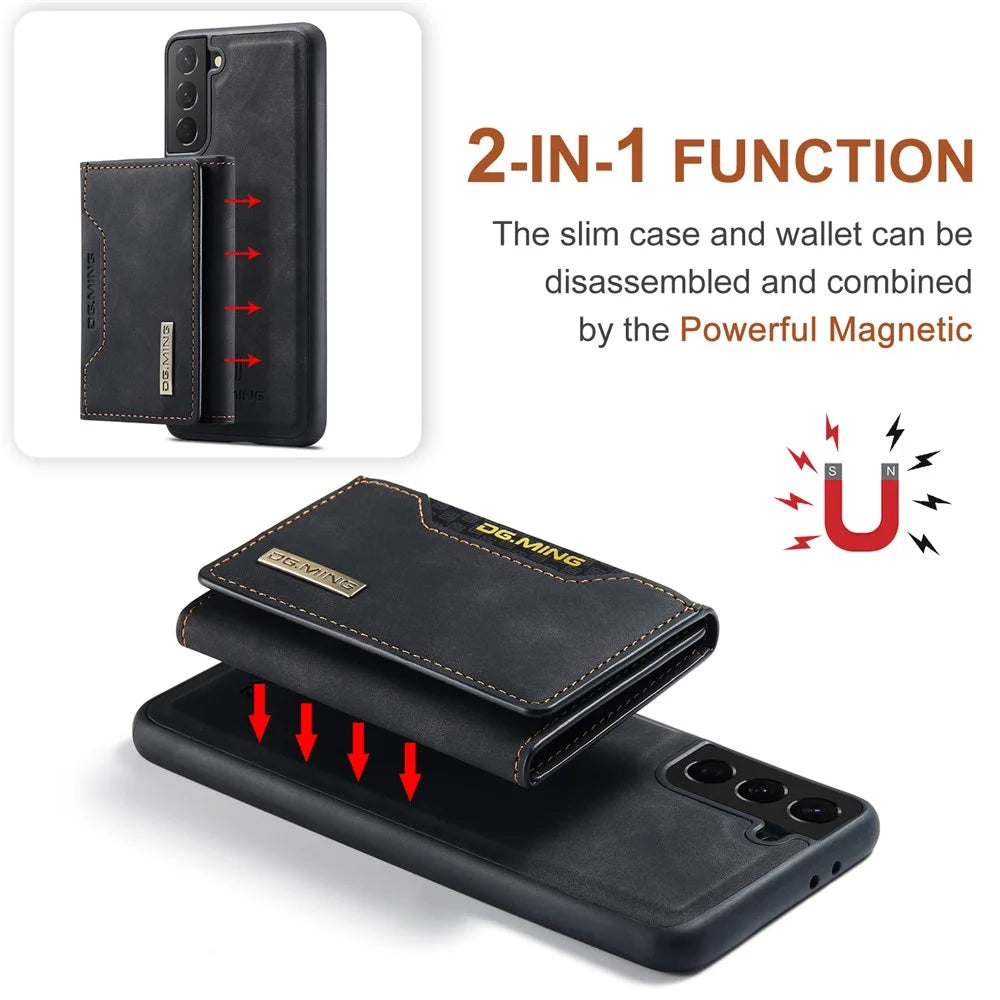 DG.MING M2 Series Magnetic Detachable Wallet Design Hybrid Case with Kickstand for Samsung Galaxy S21+ 5G - Black - 7