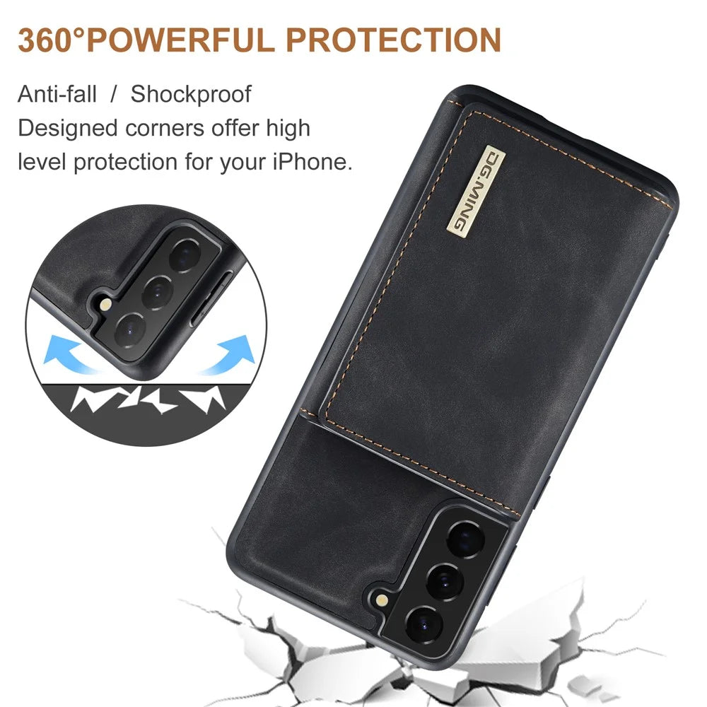 DG.MING M1 Series Detachable Wallet Design Leather Coated TPU + PC Case with Kickstand for Samsung Galaxy S21 5G/4G - Black - 4