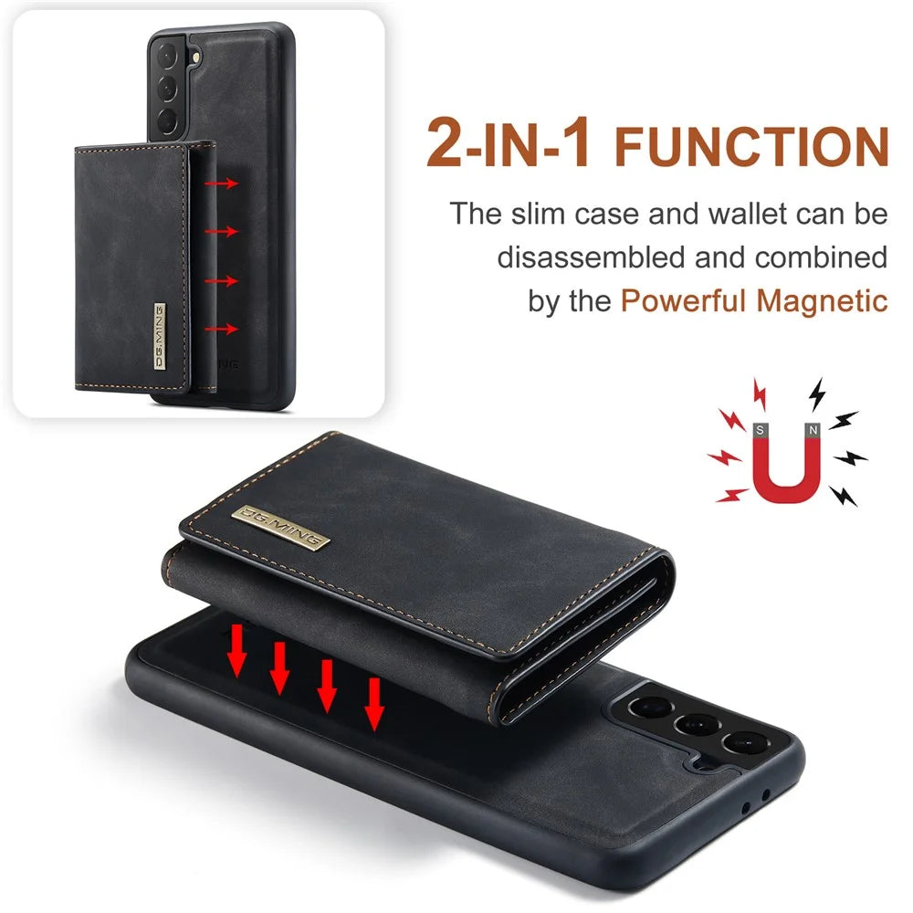 DG.MING M1 Series Detachable Wallet Design Leather Coated TPU + PC Case with Kickstand for Samsung Galaxy S21 5G/4G - Black - 5