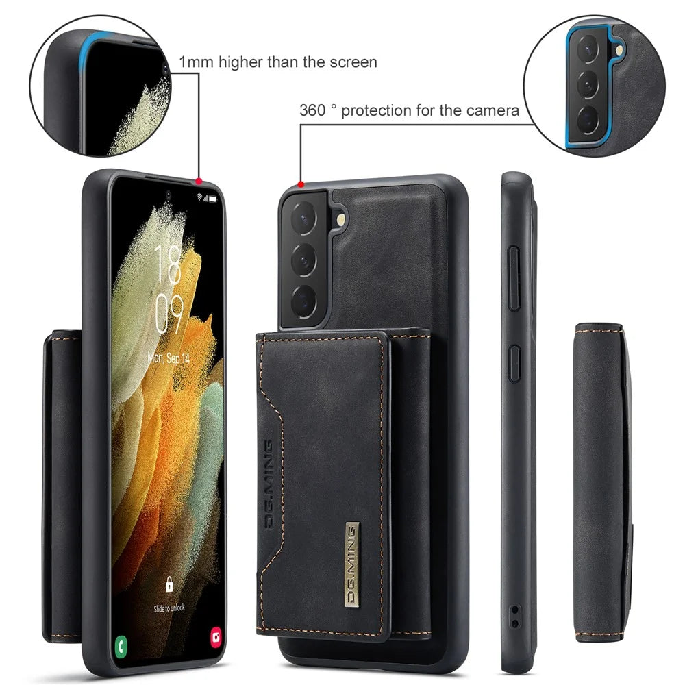 DG.MING M2 Series Detachable 2 in 1 Magnetic Wallet Design Hybrid Case with Kickstand for Samsung Galaxy S21 5G/4G - Black - 6